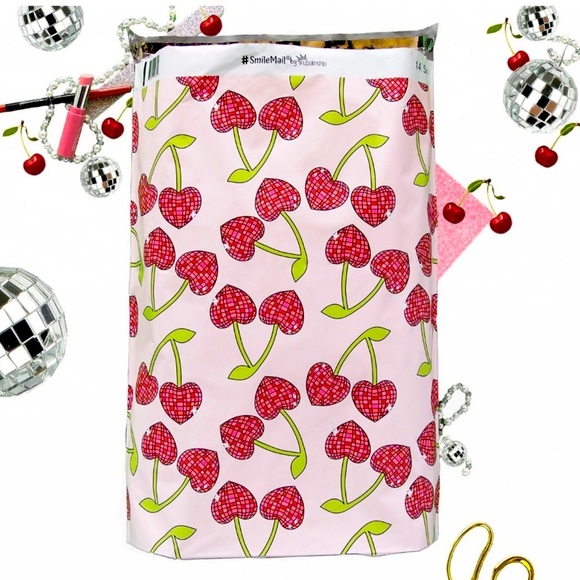 🍒 10 XL Pink with disco cherry poly bags 14.5 x 19 in - Picture 2 of 2